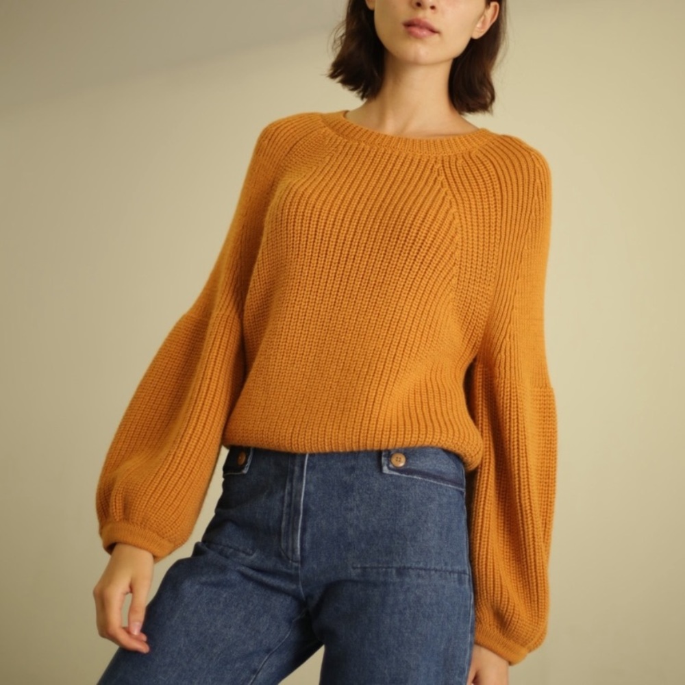 Mara Hoffman Anthropologie 100% Alpaca Balloon Sleeve Knit Pullover Sweater NWT - Picture 3 of 10